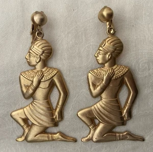 Vintage nubische ägyptische Wiederbelebung baumelnde Ohrringe 2,5" böhmisch vielseitig gebraucht, in einwandfreiem Zustand - Bild 1 von 6