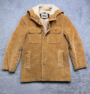 VTG 70s Woolrich Corduroy Jacket Mens 36 (small) Brown Sherpa Lined Heavy Snap - Picture 1 of 13