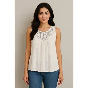 Sundance Battenberg Lace Tank with Keyhole Back in White Semi-Sheer Size Medium - Picture 1 of 12