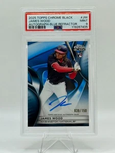2025 Topps Chrome Black James Wood RC Auto Blue Refractor /150 PSA 9 - Picture 1 of 2