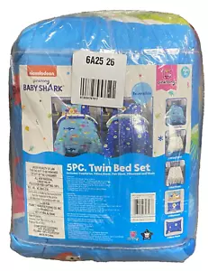!WOW! New BABY SHARK 5 Piece Twin Bed in a Bag Comforter & Sheet Set - Picture 1 of 2