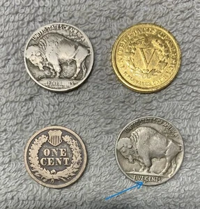 Old U.S. coins lot of 4-1883 No Cents Liberty Nickel-Gold Plated+1931-S Buffalo+ - Picture 1 of 11