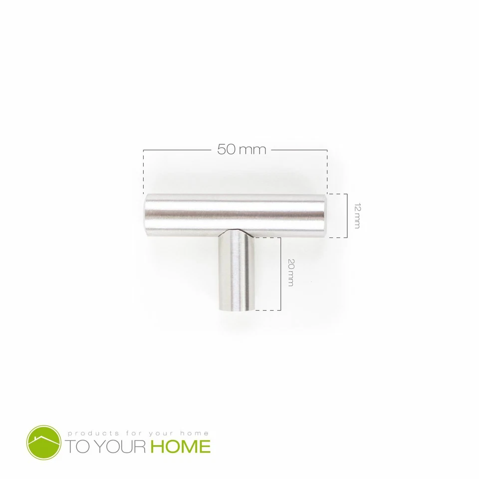 10x T-bar Knob Brushed Steel Kitchen Cupboard Cabinet Drawer Door Handles