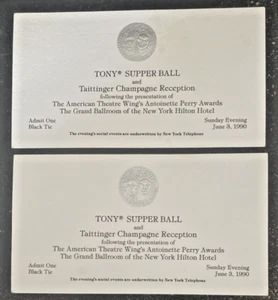 1990 Tony Award Supper Ball Two Ticket-Invitations Grand Ballroom NY Hilton - Bild 1 von 2