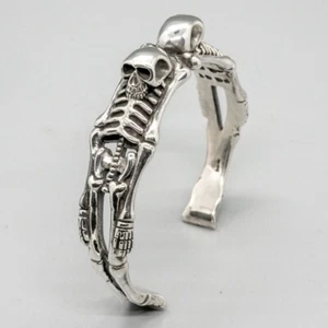 Skeleton 925 silver torc adjustable bangle bracelet biker Viking gothic pagan. - Picture 1 of 10