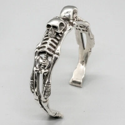 Skeleton 925 silver torc adjustable bangle bracelet biker Viking gothic pagan. - Image 1 of 4