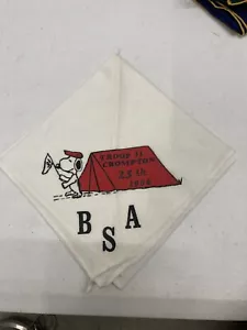 NECKERCHIEF Boy Scout Vintage Narragansett Snoopy Troop 31 Crompton RI 1984 - Foto 1 di 1