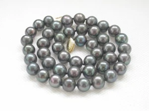 AAA 17" 10mm round peacock black freshwater pearls necklace 14K clasp c1389 - Picture 1 of 6