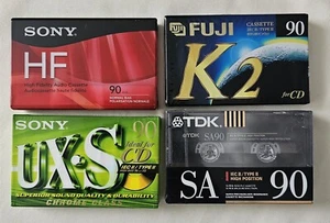 4xCassette Tape 1x Sony HF 90, 1x Sony UX-S 90, 1x TDK SA 90, 1xFuji K2 90. NEU  - Bild 1 von 8