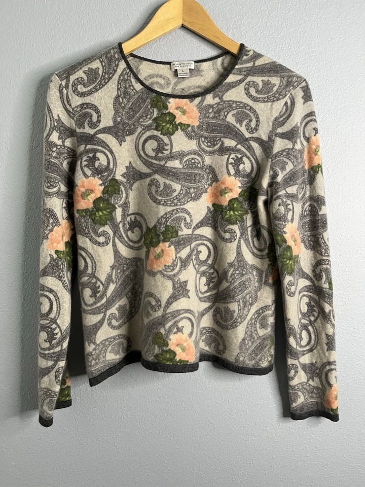 Investments Women's 100% Cashmere  L Paisley Gray  Long Sleeve - Image 1 of 4