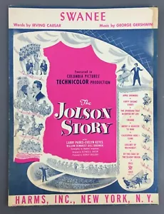Swanee Sheet Music Jolson Story Movie Piano 1919 Gershwin Parks Keyes Vintage - Picture 1 of 4