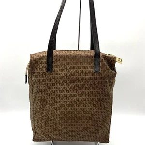Fendi Tote Bag Brown Zucca Canvas Leather From Japan Authentic - Picture 1 of 18