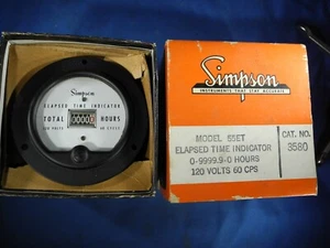 NEW OLD STOCK SIMPSON 120V PANEL MOUNT 55ET ELAPSED TIME INDICATOR 60 CYCLE 3580 - Picture 1 of 5