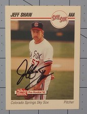 1992 Skybox #41	Jeff Shaw (Colorado Springs Sky Sox) autographed baseball card