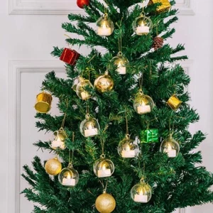 18 Christmas Glass Bauble Tealight Holders w/ LED Lights, 24x6.5cm, Hanging Deco - Picture 1 of 9