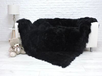 Selten! Kaschmir Wolle Pelz Decke Leder Überwurf Schwarz Fell 639 - Bild 1 von 4