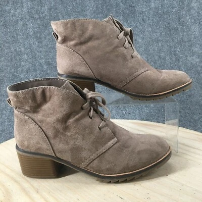 Botas Merona femininas 11 botas de tornozelo bege camurça salto bloco com cadarço biqueira amêndoa - Imagem 1 de 4