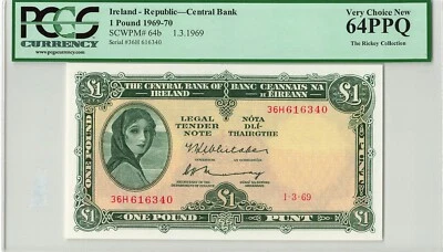 IRELAND 1 Pound 1969, P-64b (1-3-69), PCGS 64 PPQ Choice UNC, Terrific Grade - Image 1 of 2