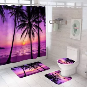 Juego de cortinas de ducha de coco púrpura cortina de ducha alfombra alfombra cubierta de inodoro - Imagen 1 de 20