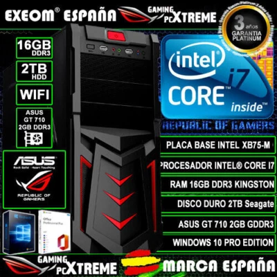 Ordenador Gaming Pc Intel i7 16GB DDR4 2TB GT710 2GB WIFI Windows 10 Sobremesa - Imagen 1 de 4