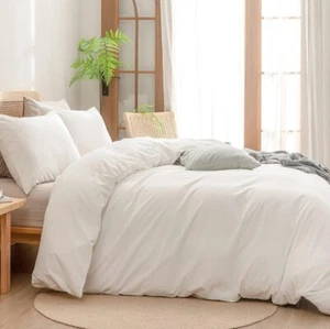 BESTOUCH Duvet Cover Set 100% Washed Cotton Linen Feel Super Soft Comfortable - Picture 1 of 4