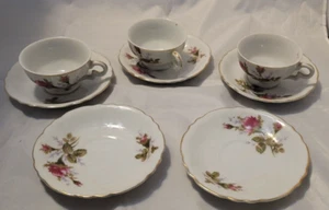 Vintage Fred Robert company Japan - set of 3 teacup and saucer pink roses Petite - Picture 1 of 4