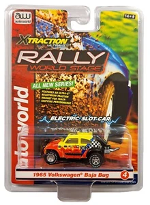 AUTOWORLD 1/64 1965 VW BAJA BUG NO.362 YELLOW W/ FLAG SLOT CAR 4/4 AWSC380B-4 - Picture 1 of 1