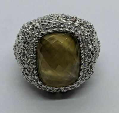 Anillo grande de plata esterlina JUDITH RIPKA cabujón amarillo piedra transparente corazón talla 5 Foto 1 de 4
