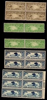 US #C8 Block 4, #C9 4 Singles, #C10 Block 4/PB 4 F-VF PH/MNH (CV $210+) - Image 1 of 4