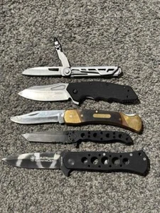 Lot of (5) Folding Pocket Knives Kershaw Smith Wesson CRKT Gerber Schrade - FS - Picture 1 of 11