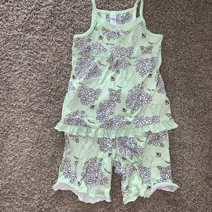 Nick & Nora Girls Tank Top & Shorts Set Pajamas Bee& Flowers Sz Small 6/6X Blue - Picture 1 of 9