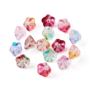 100x Trumpet Flower Glass Beads Mixed Colorful Crafts Jewelry Making Beads - Picture 1 of 4