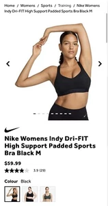 Nike Womens Indy Dri-FIT High Support Padded Sports Bra Black M - Picture 1 of 4