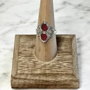 Carnelian Teardrop Gemstone Ring .925 Silver Band Boosts Creativity & Energy - Picture 1 of 7