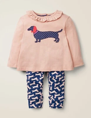 Ex Baby Boden Playset New Girls 3-6m 6-12m Sausage Dog Set Outfit