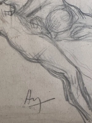 Ancien dessin portrait jeune femme nue couple enlacé curiosa monogramme art nouv - Photo 1/4