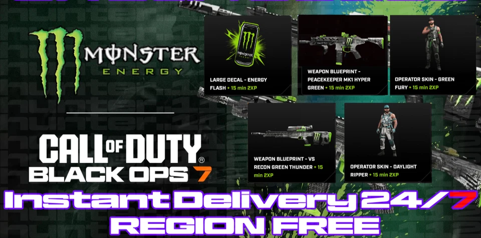 Call of Duty Black Ops 7 BO7 Monster Energy Items Full Set 5 Items NO XP - Image 1 of 1