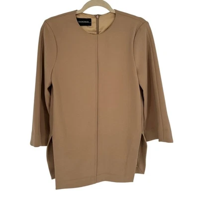 Malene Birger Blouse Light Brown 3/4 Sleeves Side Slits Front Seam Office Work M - Image 1 of 4