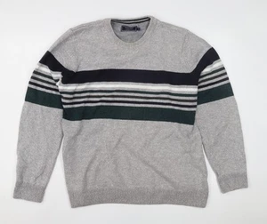 Maine New England Men's Grey Striped Pullover Jumper - Large - Picture 1 of 12
