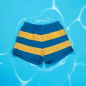 Vintage Athletic Works Badehose 90er gestreift blau gelb Herren Medium 3" Schrittlänge - Bild 1 von 9