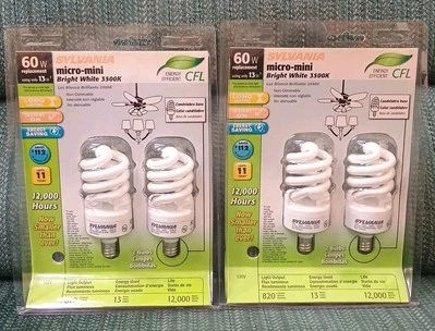 NEW 4 Sylvania Micro-Mini CFL Bulbs Candelabra Base 13W Soft White (NIP) - Image 1 of 4
