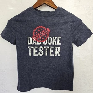 NWT Cat & Jack Kids  T-Shirt M Dad Joke Tester Short Sleeve Heather Navy Kidcore - Picture 1 of 6