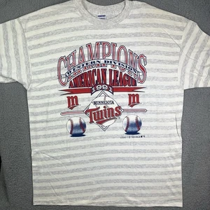 Vintage Minnesota Twins Shirt Sz XL Gray Striped 1991 American Champions 90s - Picture 1 of 11
