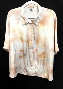 H & m XL orange grey blended satiny elbow sleeve collared button down top - Picture 1 of 5