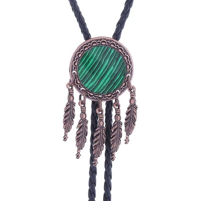 Corbata de vaquero occidental con corbata bolo de ágata de malaquita natural para hombre Foto 1 de 4