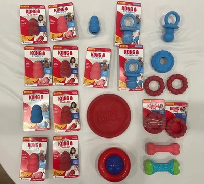 KONG Dog Toy Lot of 22 Small – Classic, Puppy, Binkie, Ring, Tire – Open Box New - Image 1 of 2