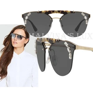 PRADA SUNGLASSES SPR 53U ROUND BROW BAR AVIATOR PILOT TORTOISE CRYSTAL DETAIL - Picture 1 of 10