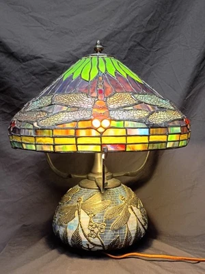 Signed Dale Tiffany Dagronfly Lamp 16" Leaded Glass Lamp Replica of L.C. Tiffany - Image 1 of 4