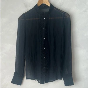 Club Monaco sheer silk blouse mandarin collar embroidered button up size small - Picture 1 of 9