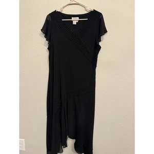 Vintage Papell Petites Black Beaded Flutter Sleeve Cocktail Dress Sz 14P - Picture 1 of 13